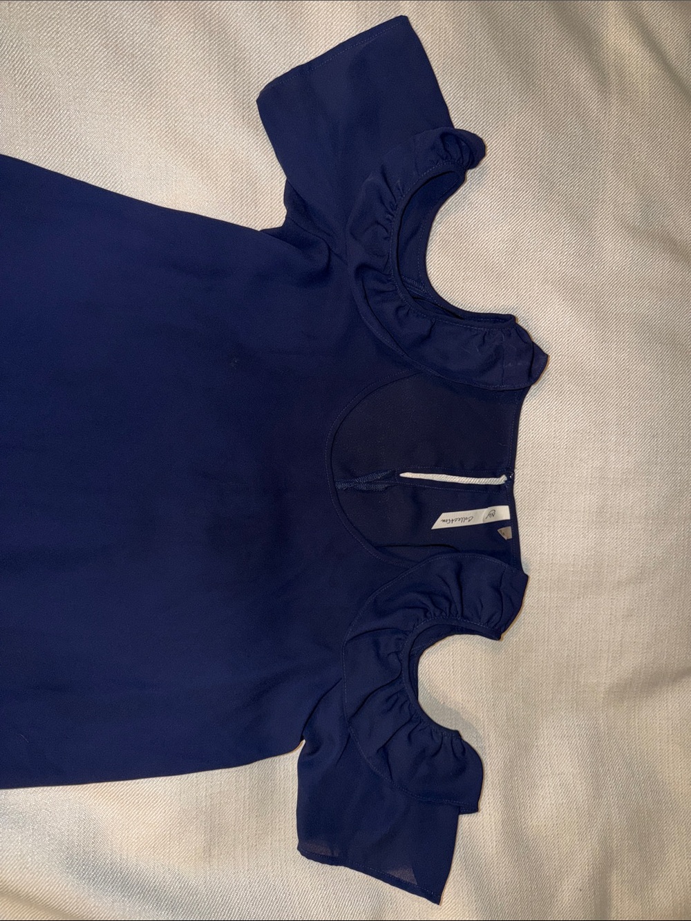 NY Collection Navy Cold-Shoulder Ruffle Blouse - Picture 2 of 6